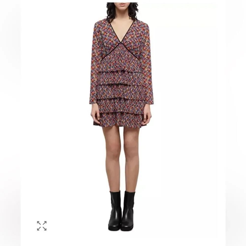 $425 The Kooples Blazing Field Floral Print Tiered Mini Dress NWT